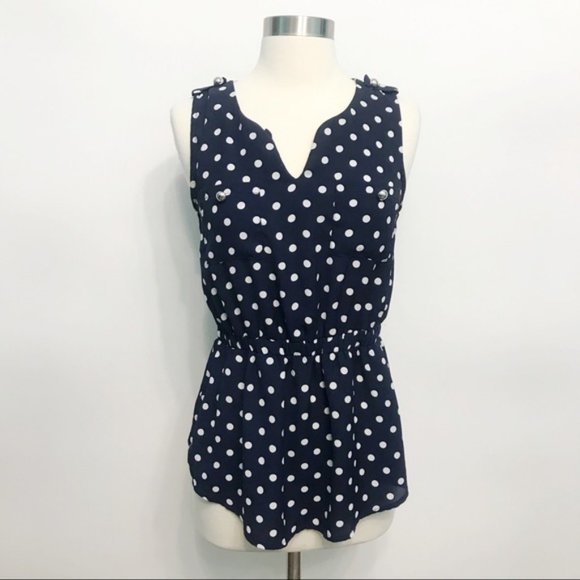 modcloth | monteau navy polka dot peplum tank m - Picture 8 of 8